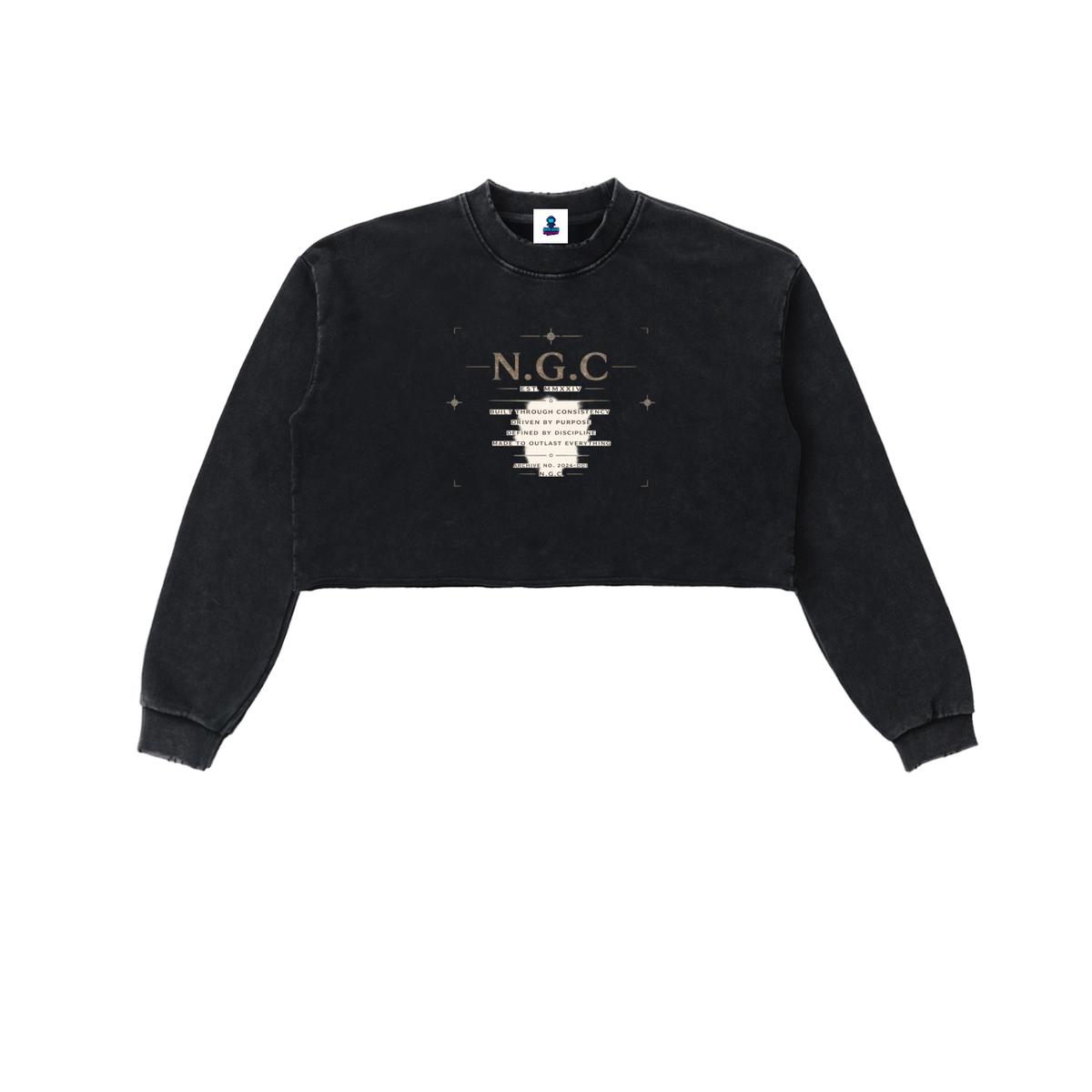 N.G.C Archive Snow Washed Raw Edge Cropped Sweatshirt