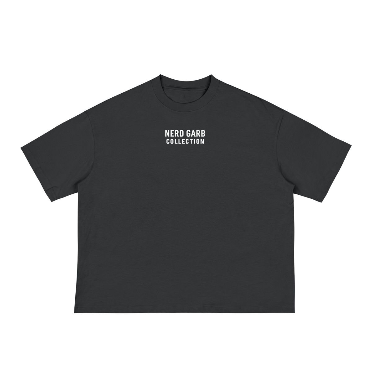 Black t-shirt with 'Nerd Garb Collection' text on a white background
