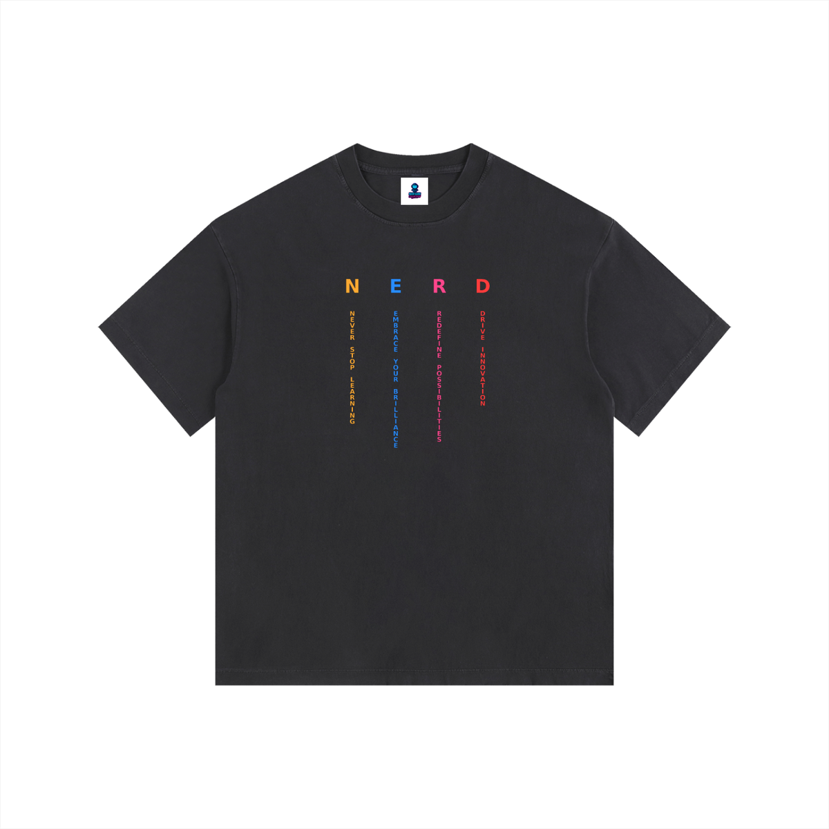 NGC “NERD” Washed Drop Shoulder Tee - Loose Fit Drop Shoulder Graphic Premium T-Shirt