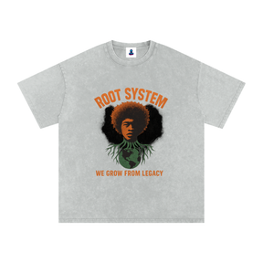 “Root System” Snow Washed Oversized Cotton T-Shirt