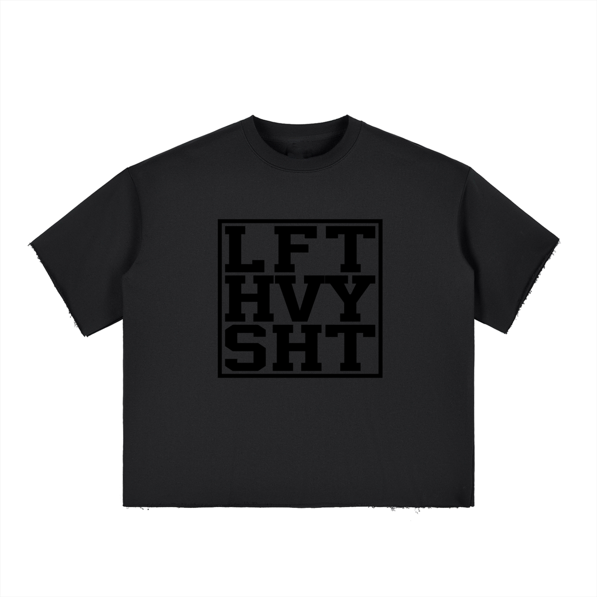 Shop “LFT HVY SHT” Boxy Half-Sleeve Raw Edge T-Shirt