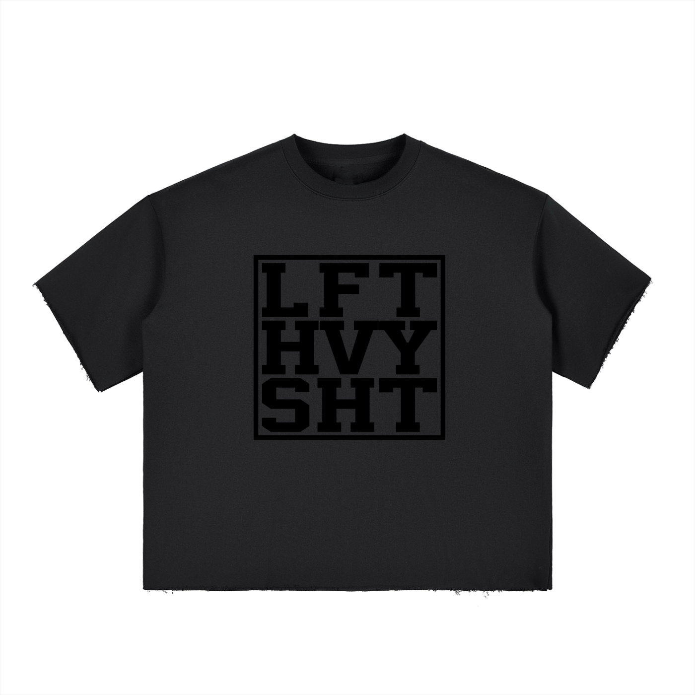 Shop “LFT HVY SHT” Boxy Half-Sleeve Raw Edge T-Shirt