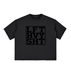 Shop “LFT HVY SHT” Boxy Half-Sleeve Raw Edge T-Shirt