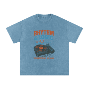 “Rhythm & Logic” Snow Washed Oversized Cotton T-Shirt