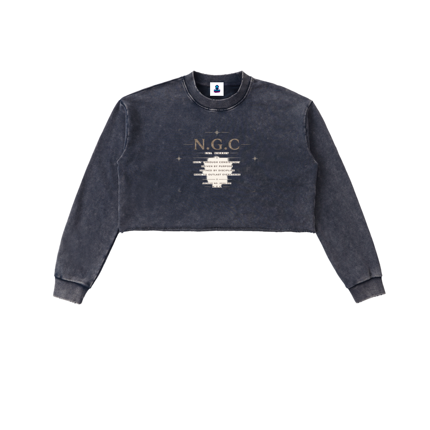 N.G.C Archive Snow Washed Raw Edge Cropped Sweatshirt