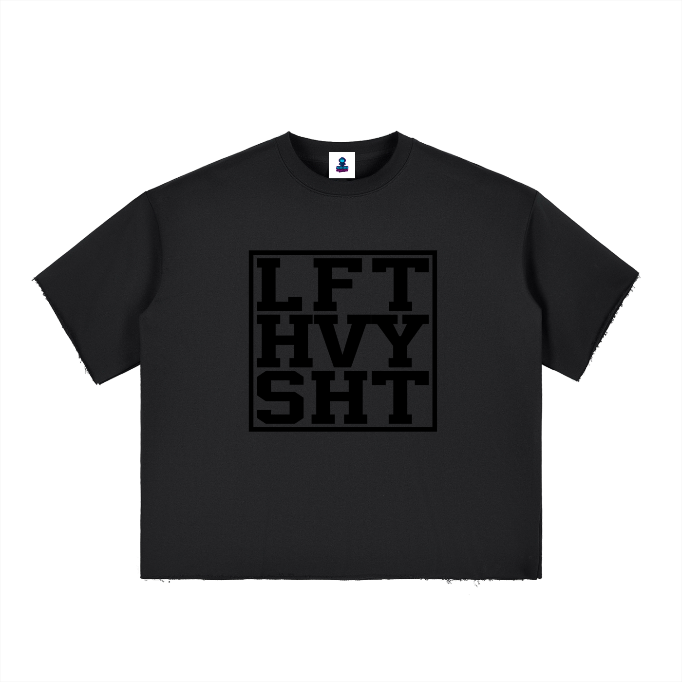 “LFT HVY SHT” Boxy Half-Sleeve Raw Edge T-Shirt