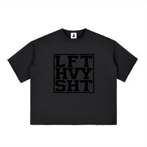 “LFT HVY SHT” Boxy Half-Sleeve Raw Edge T-Shirt