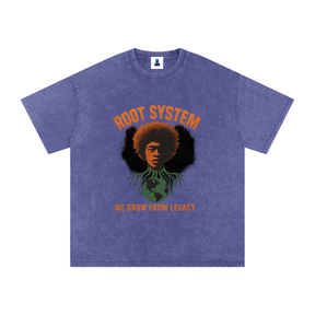 “Root System” Snow Washed Oversized Cotton T-Shirt
