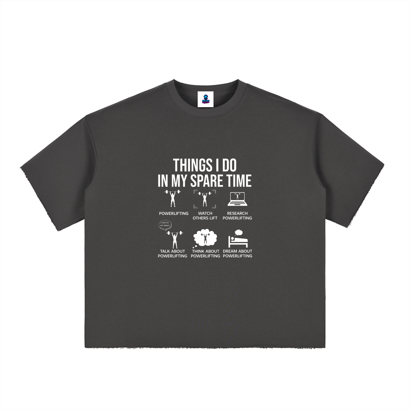 “Things I Do In My Spare Time” Boxy Half-Sleeve Raw Edge T-Shirt