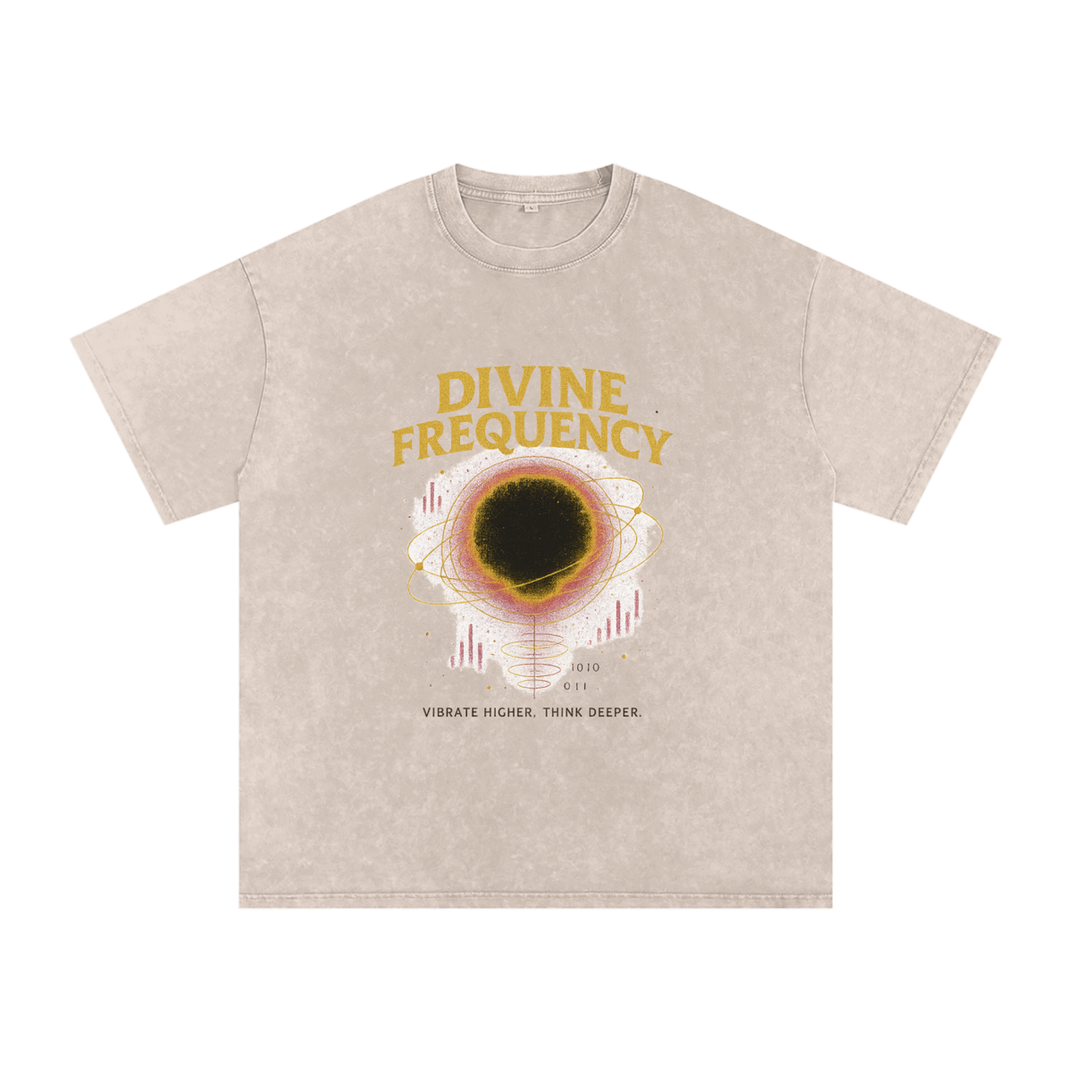 Buy Beige “Divine Frequency” Snow Washed Oversized Cotton T-Shirt