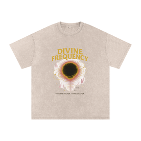 Buy Beige “Divine Frequency” Snow Washed Oversized Cotton T-Shirt
