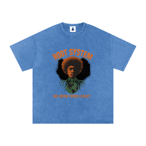 “Root System” Snow Washed Oversized Cotton T-Shirt