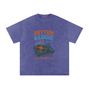 “Rhythm & Logic” Snow Washed Oversized Cotton T-Shirt