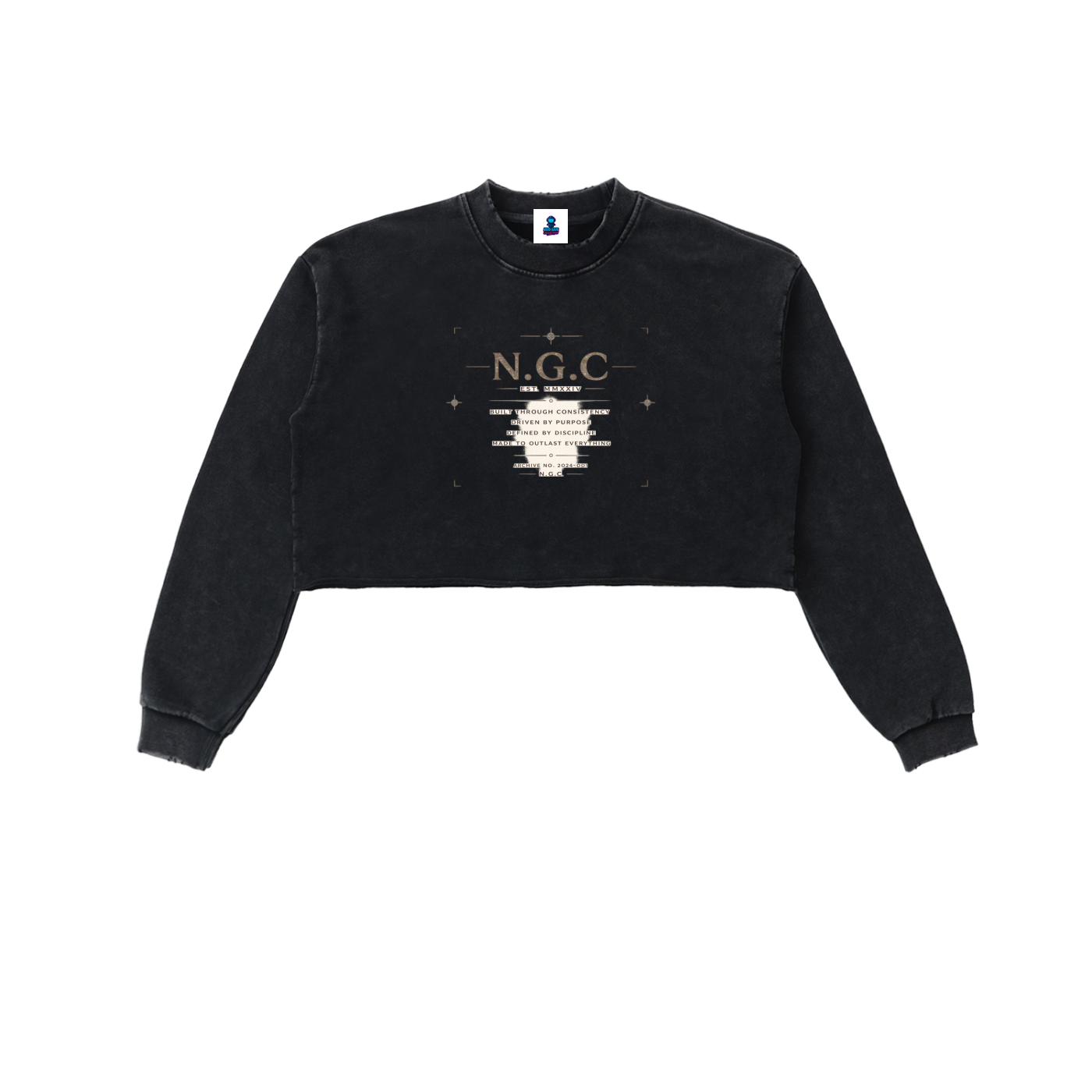 N.G.C Archive Snow Washed Raw Edge Cropped Sweatshirt