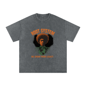 “Root System” Snow Washed Oversized Cotton T-Shirt