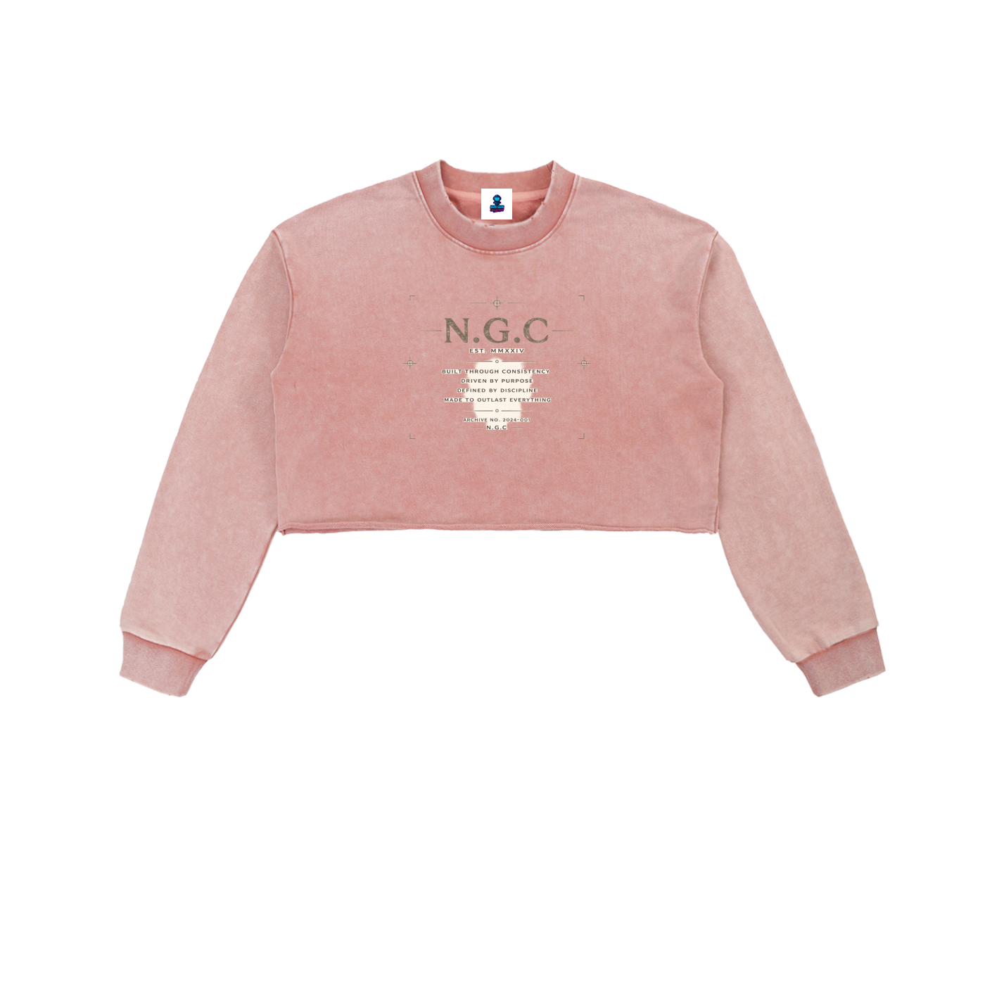 N.G.C Archive Snow Washed Raw Edge Cropped Sweatshirt