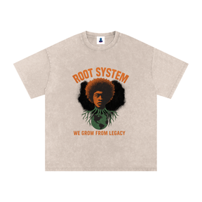 “Root System” Snow Washed Oversized Cotton T-Shirt