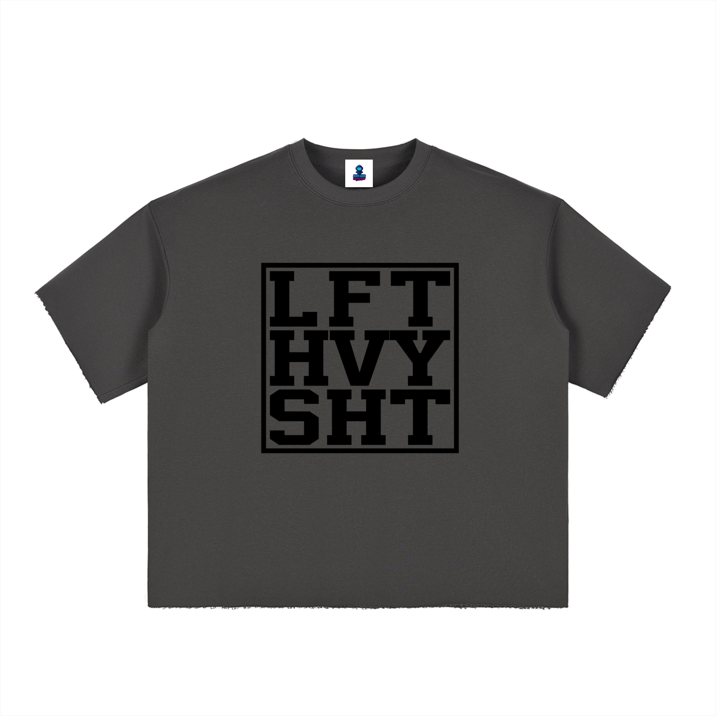 “LFT HVY SHT” Boxy Half-Sleeve Raw Edge T-Shirt