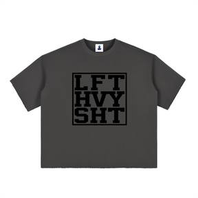 “LFT HVY SHT” Boxy Half-Sleeve Raw Edge T-Shirt