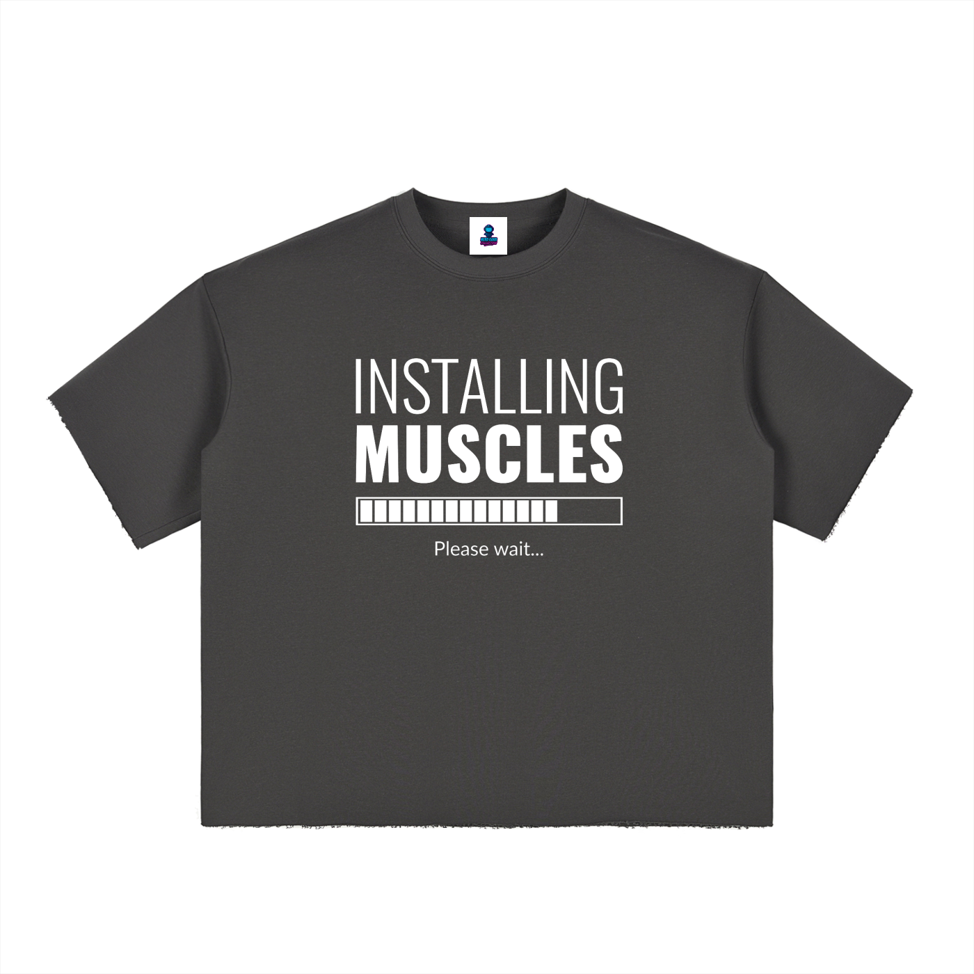 “Installing Muscles” Boxy Half-Sleeve Raw Edge T-Shirt