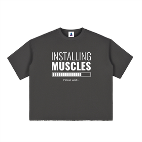 “Installing Muscles” Boxy Half-Sleeve Raw Edge T-Shirt