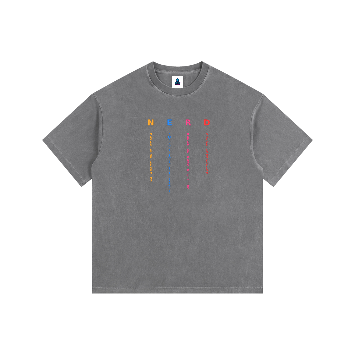 NGC “NERD” Washed Drop Shoulder Tee - Loose Fit Drop Shoulder Graphic Premium T-Shirt