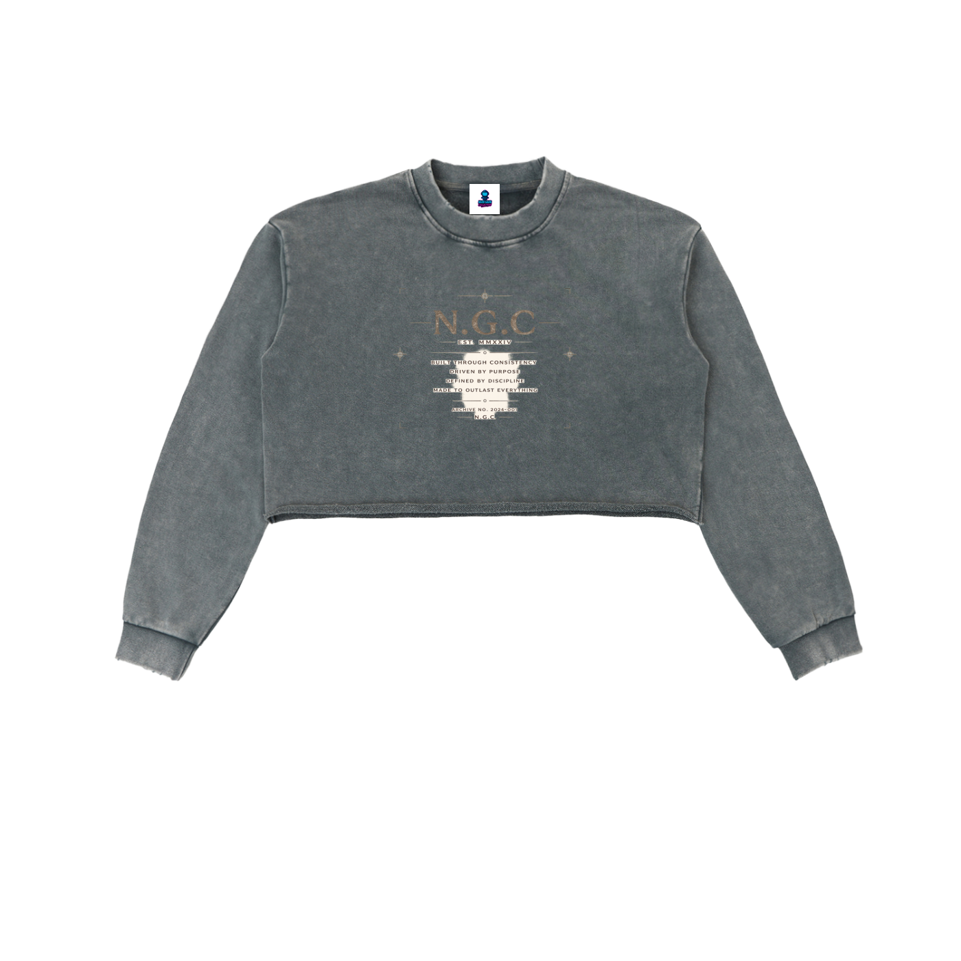 N.G.C Archive Snow Washed Raw Edge Cropped Sweatshirt