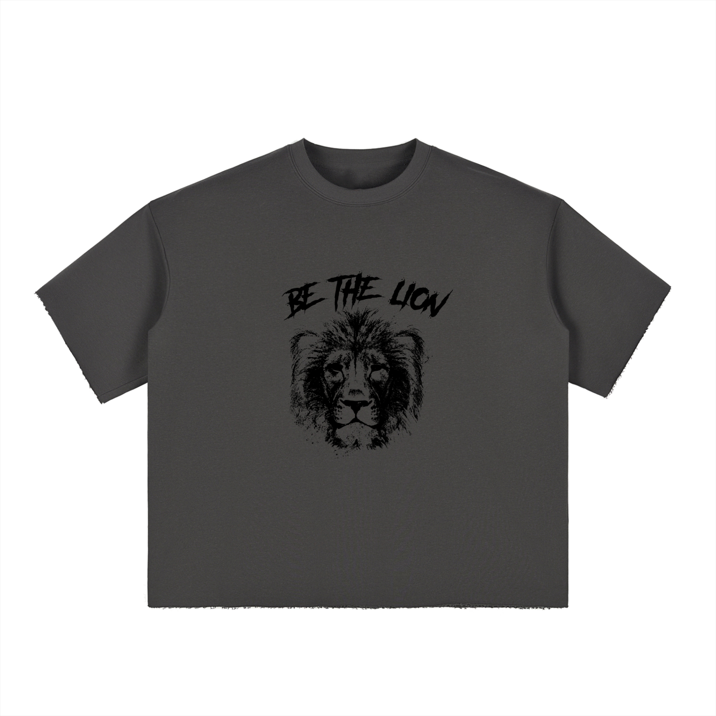 “Be The Lion” Boxy Half-Sleeve Raw Edge T-Shirt