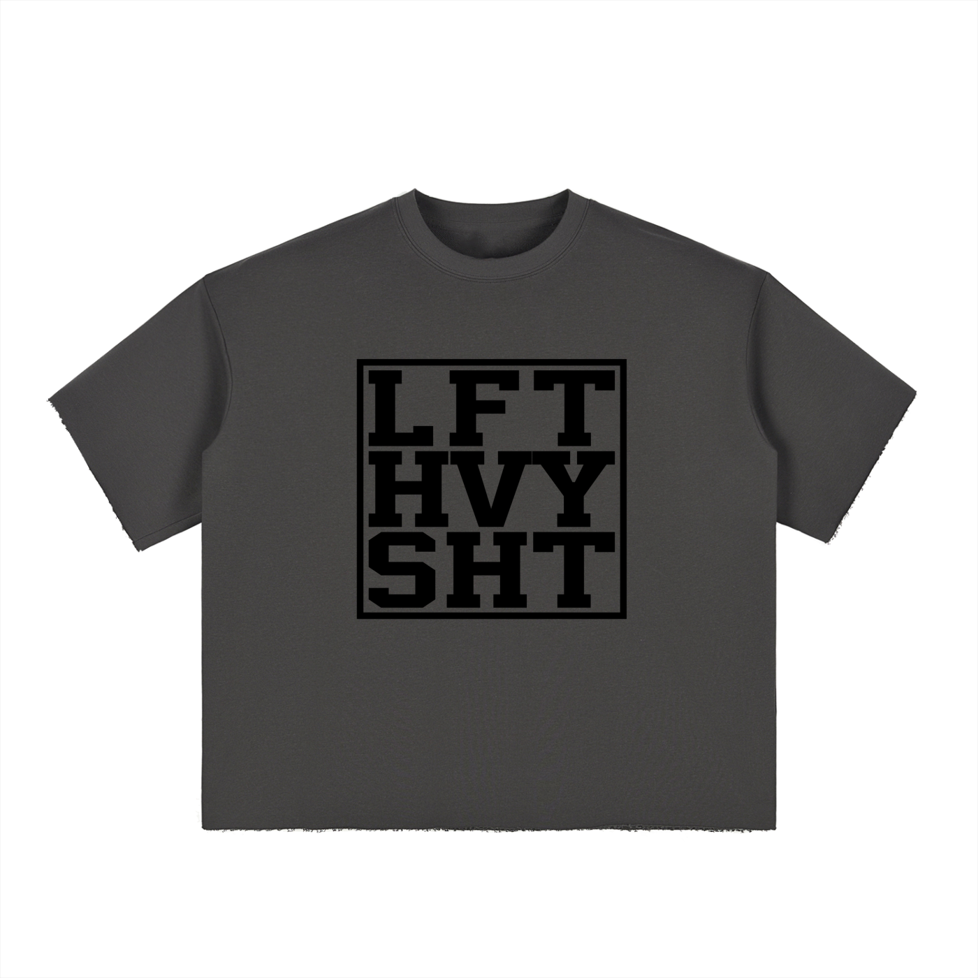 “LFT HVY SHT” Boxy Half-Sleeve Raw Edge T-Shirt
