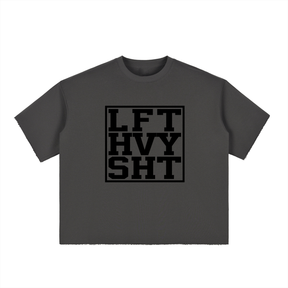 “LFT HVY SHT” Boxy Half-Sleeve Raw Edge T-Shirt