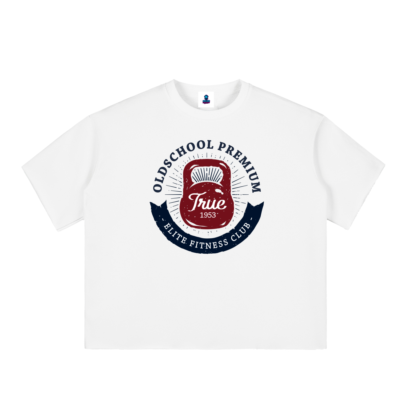 White t-shirt with "Elite Fitness Club" text on it