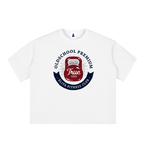 White t-shirt with "Elite Fitness Club" text on it