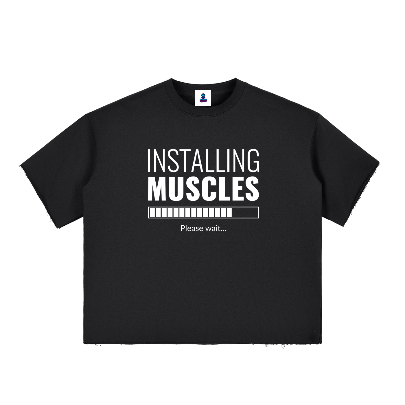 “Installing Muscles” Boxy Half-Sleeve Raw Edge T-Shirt