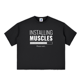 “Installing Muscles” Boxy Half-Sleeve Raw Edge T-Shirt