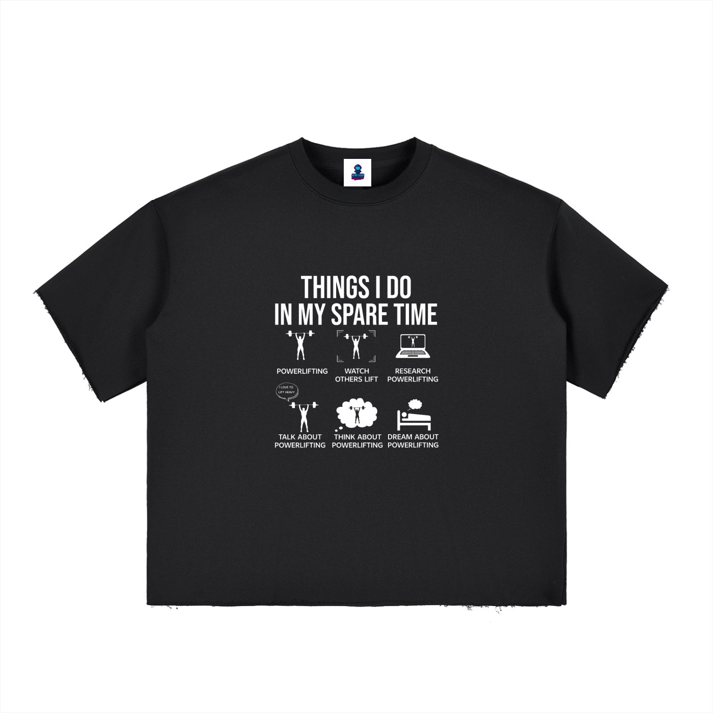 “Things I Do In My Spare Time” Boxy Half-Sleeve Raw Edge T-Shirt