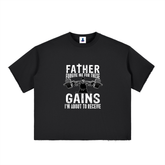 “Father Forgive Me For These Gains” Boxy Half-Sleeve Raw-Edge T-Shirt