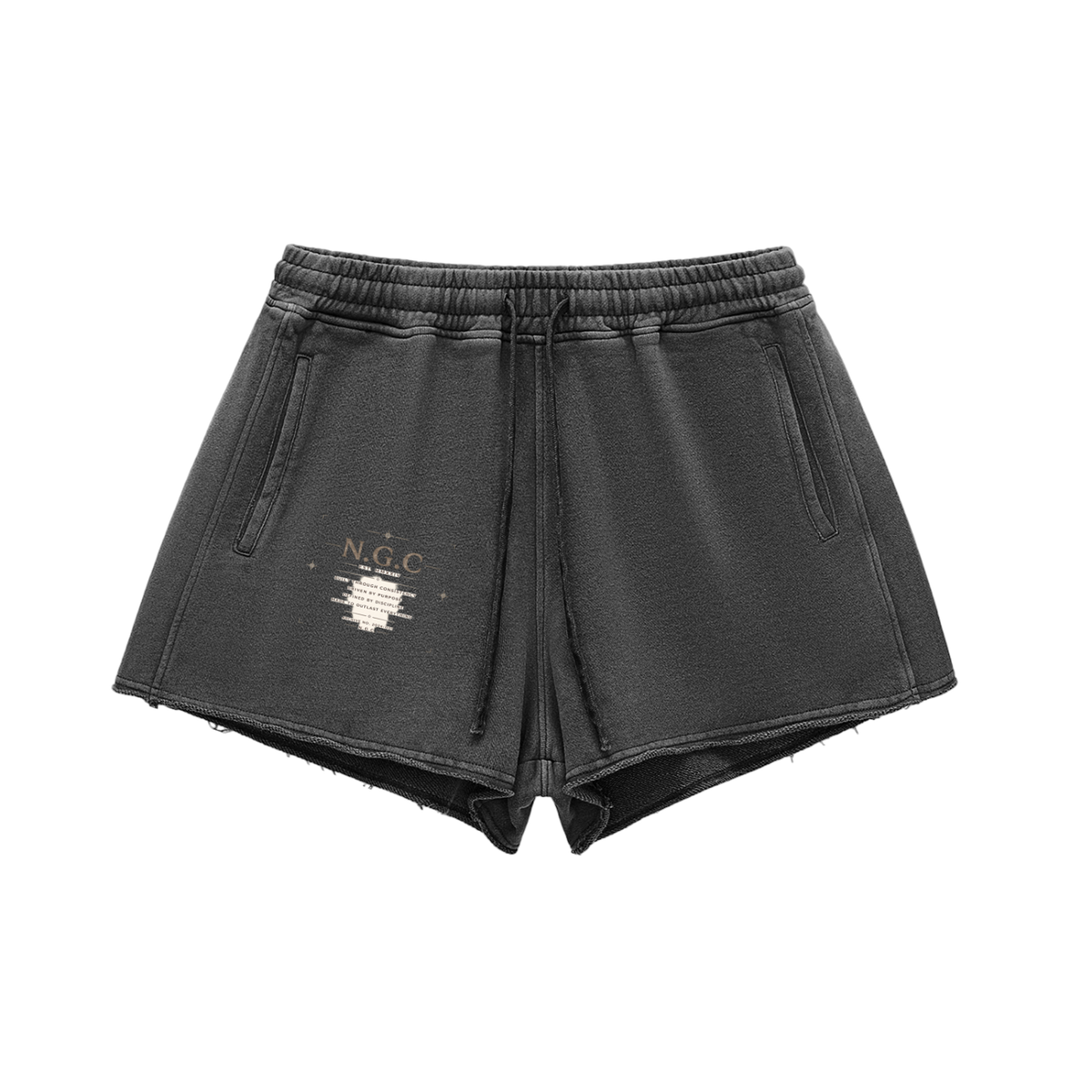 N.G.C Archive Snow Washed Raw Edge Drawstring Shorts