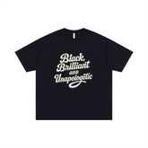 Shop Black t-shirt with white text 'Black, Brilliant and Unapologetic'