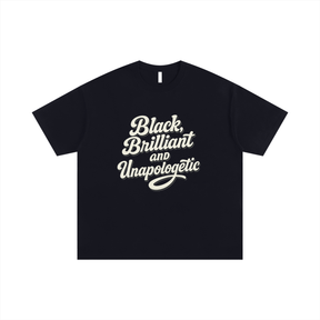 Shop Black t-shirt with white text 'Black, Brilliant and Unapologetic'