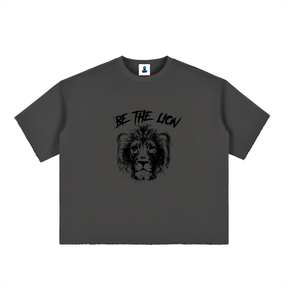 “Be The Lion” Boxy Half-Sleeve Raw Edge T-Shirt