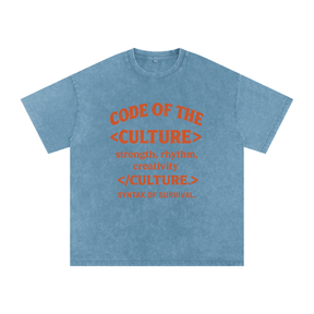 “Code of The Culture” Snow Washed Oversized Cotton T-Shirt