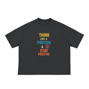 Black t-shirt with motivational text and atom symbol on a white background