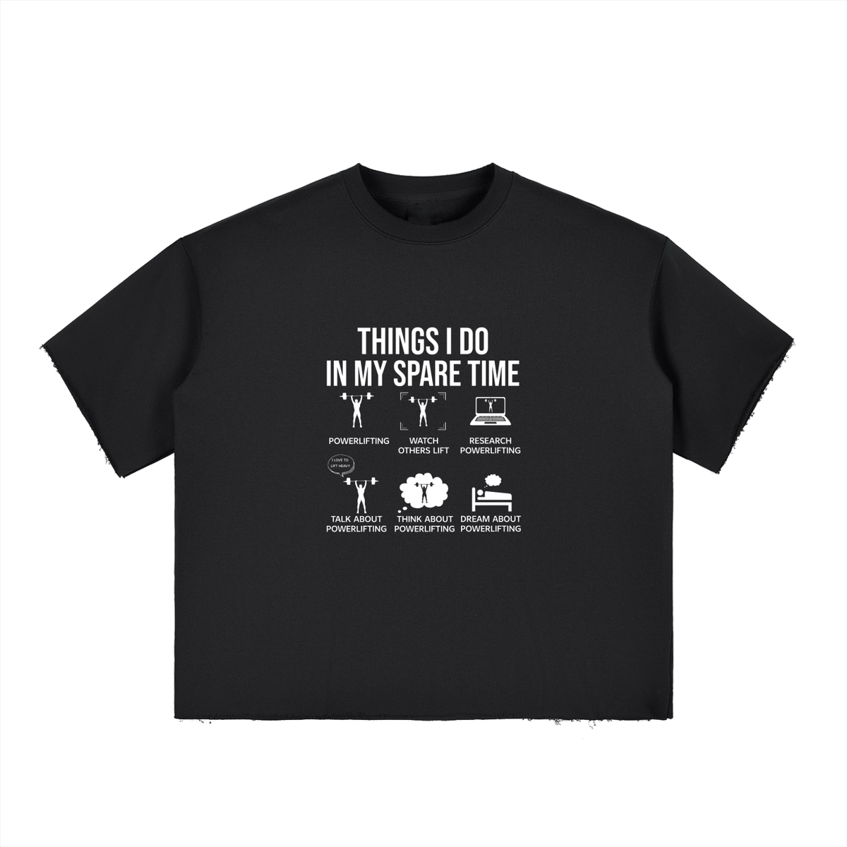 Buy “Things I Do In My Spare Time” Boxy Half-Sleeve Raw Edge T-Shirt