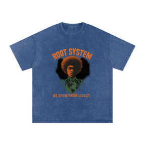 “Root System” Snow Washed Oversized Cotton T-Shirt