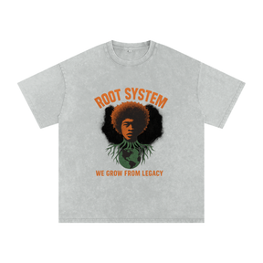 “Root System” Snow Washed Oversized Cotton T-Shirt
