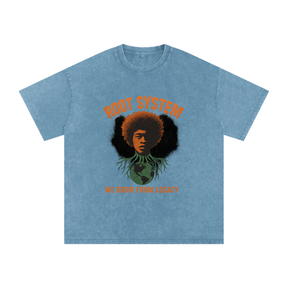 “Root System” Snow Washed Oversized Cotton T-Shirt
